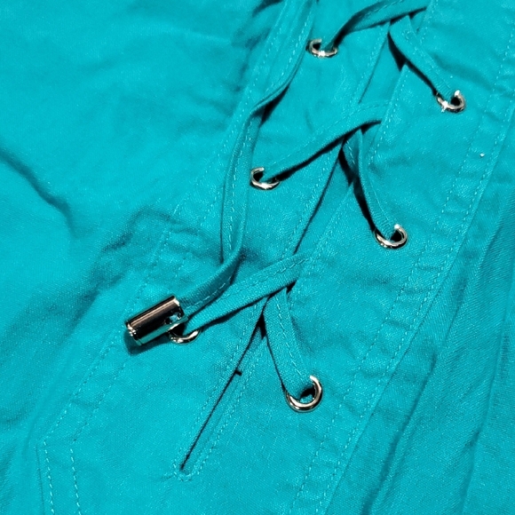 Trina Turk X INC Teal Lace-Up Mini Dress - Picture 4 of 8